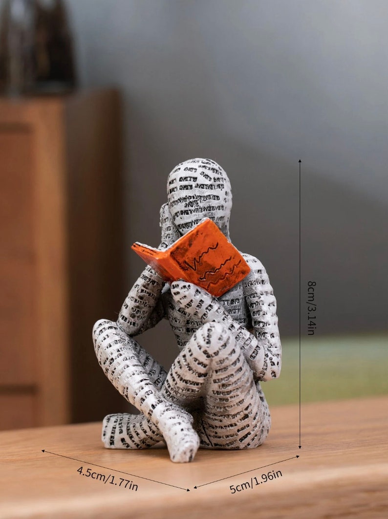 Reading Woman Statue Abstract Desktop Sculpture, Sitting Person Reading Book Shaped Home Decoration Ornament image 3