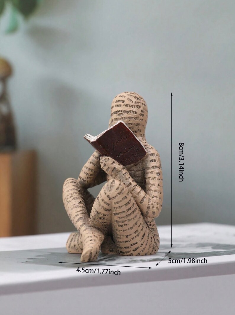 Reading Woman Statue Abstract Desktop Sculpture, Sitting Person Reading Book Shaped Home Decoration Ornament image 9