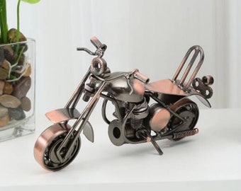 Vintage Iron Motorcycle Model, Iron Motorbike Ornament Decor, Creative Metal Living Room Desks Simple Motorcycle Ornament