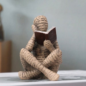 Reading Woman Statue Abstract Desktop Sculpture, Sitting Person Reading Book Shaped Home Decoration Ornament Style 2