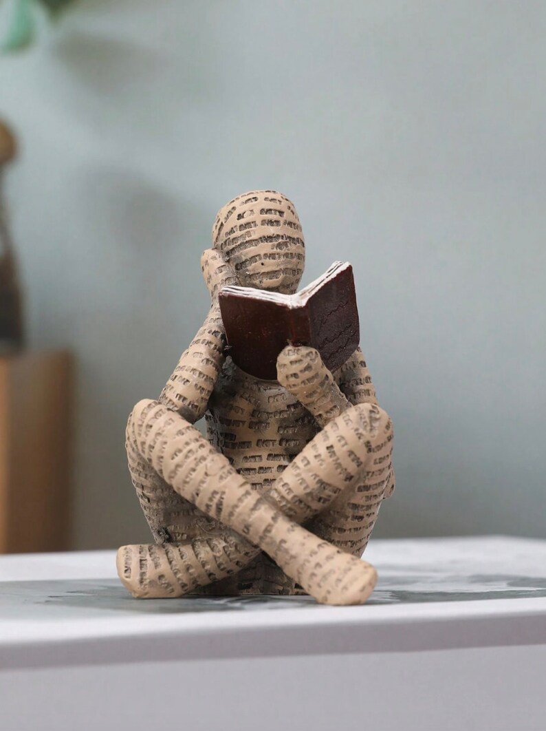 Reading Woman Statue Abstract Desktop Sculpture, Sitting Person Reading Book Shaped Home Decoration Ornament Style 2