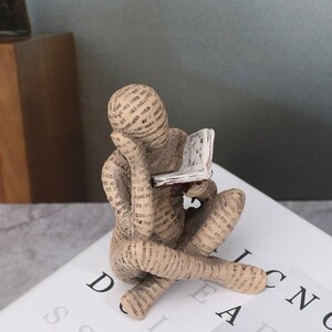 Reading Woman Statue Abstract Desktop Sculpture, Sitting Person Reading Book Shaped Home Decoration Ornament image 7