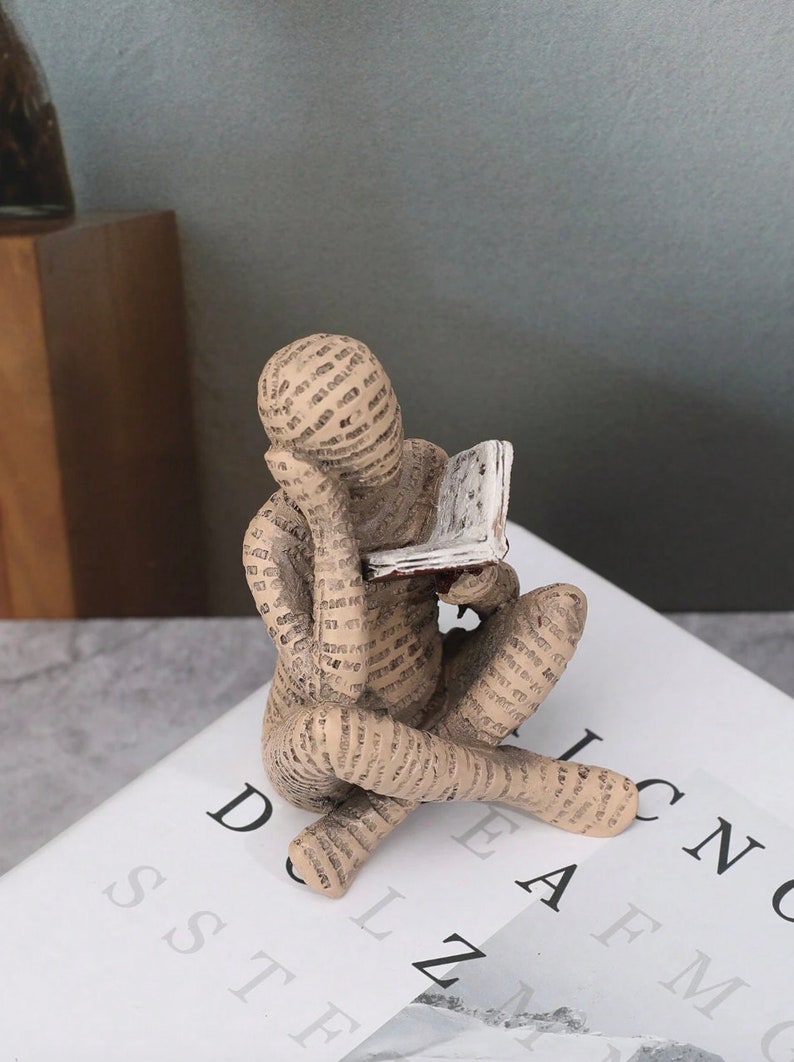 Reading Woman Statue Abstract Desktop Sculpture, Sitting Person Reading Book Shaped Home Decoration Ornament image 7