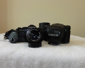 Fotocamera Chinon CM-4 con obiettivo Pentax 135 mm TESTATA!
