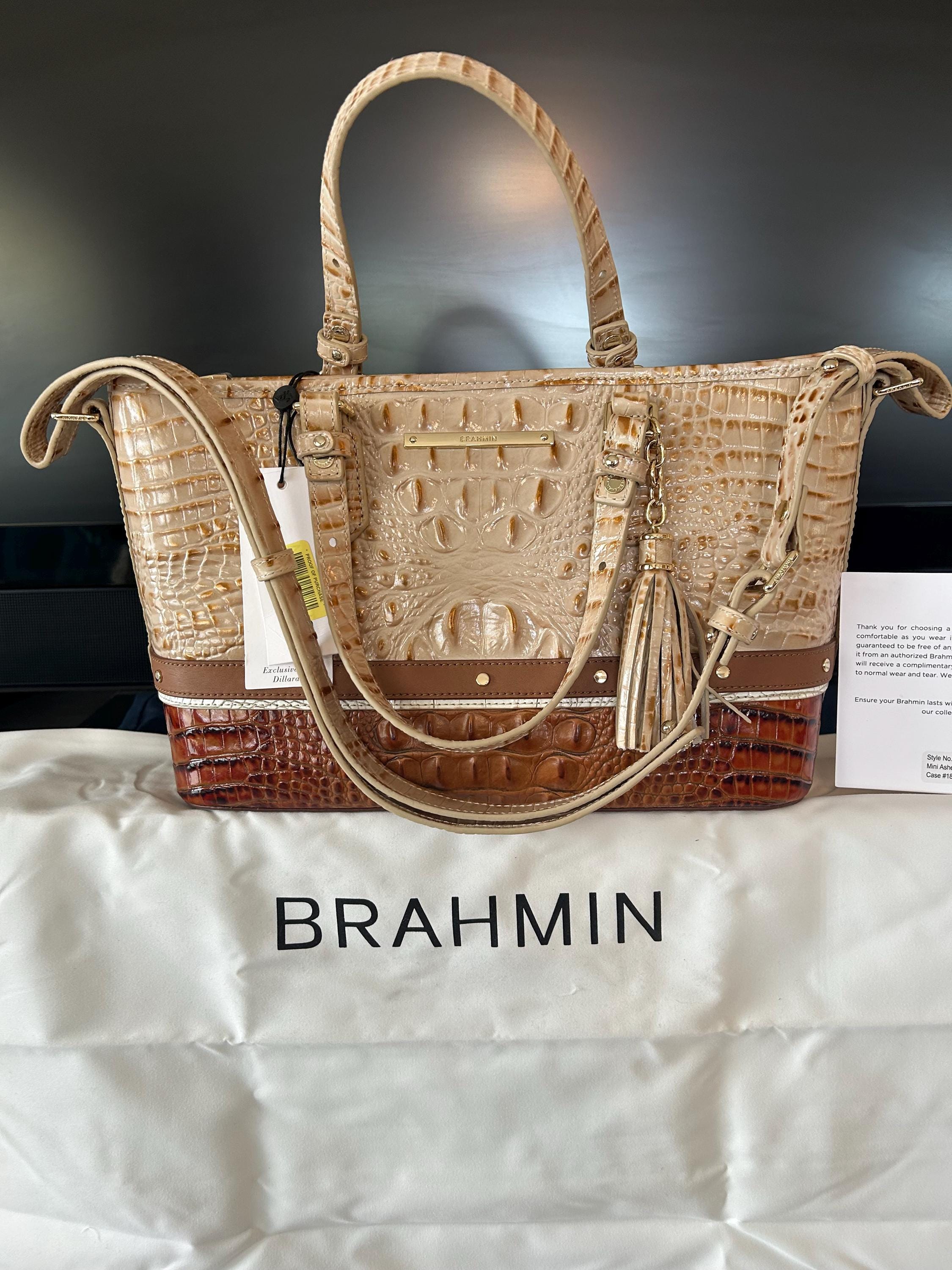 Edie | Toffee Alden Road | BRAHMIN Brahmin Cream and Brown Shoulder Bag with Classic Leather Trim display picture 1