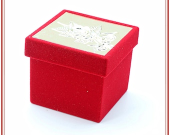 Velour Ring Box, Metal Top Jewelry Gift Box, Red Purple Display (1-5/8 x 1-1/2)