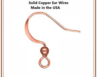 Solid Copper 22 gauge French Hook Ear Wires 3mm Ball  Made in USA