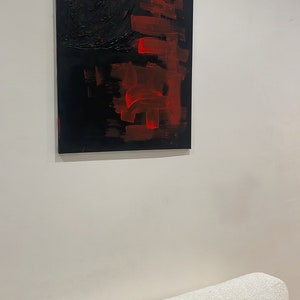 Toile acrylique rouge et noir d'art abstrait image 2