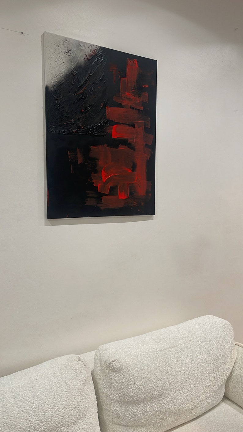 Toile acrylique rouge et noir d'art abstrait image 2