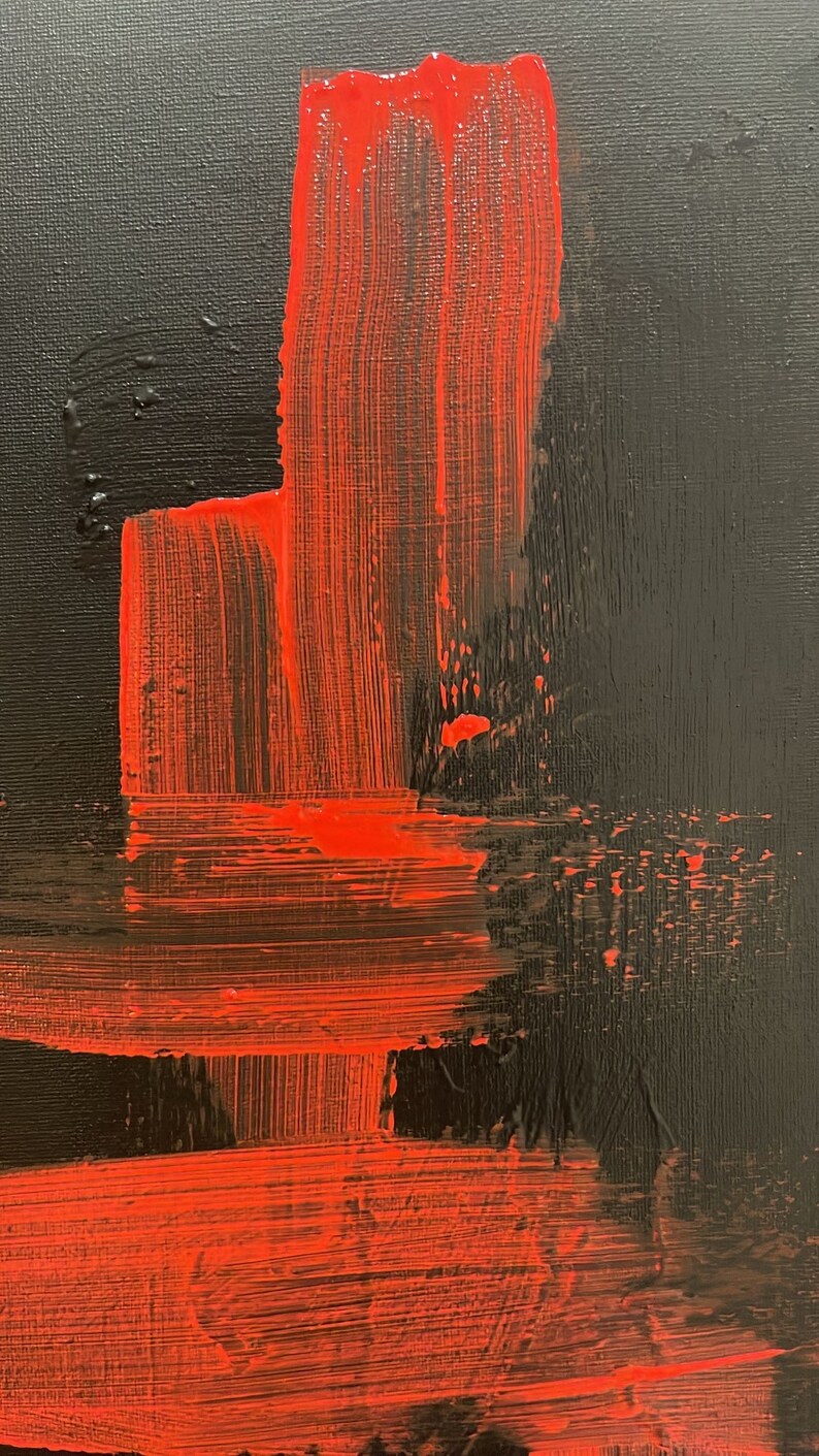 Toile acrylique rouge et noir d'art abstrait image 3