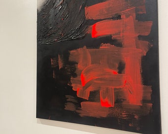 Rood en zwart acrylcanvas met abstracte kunst