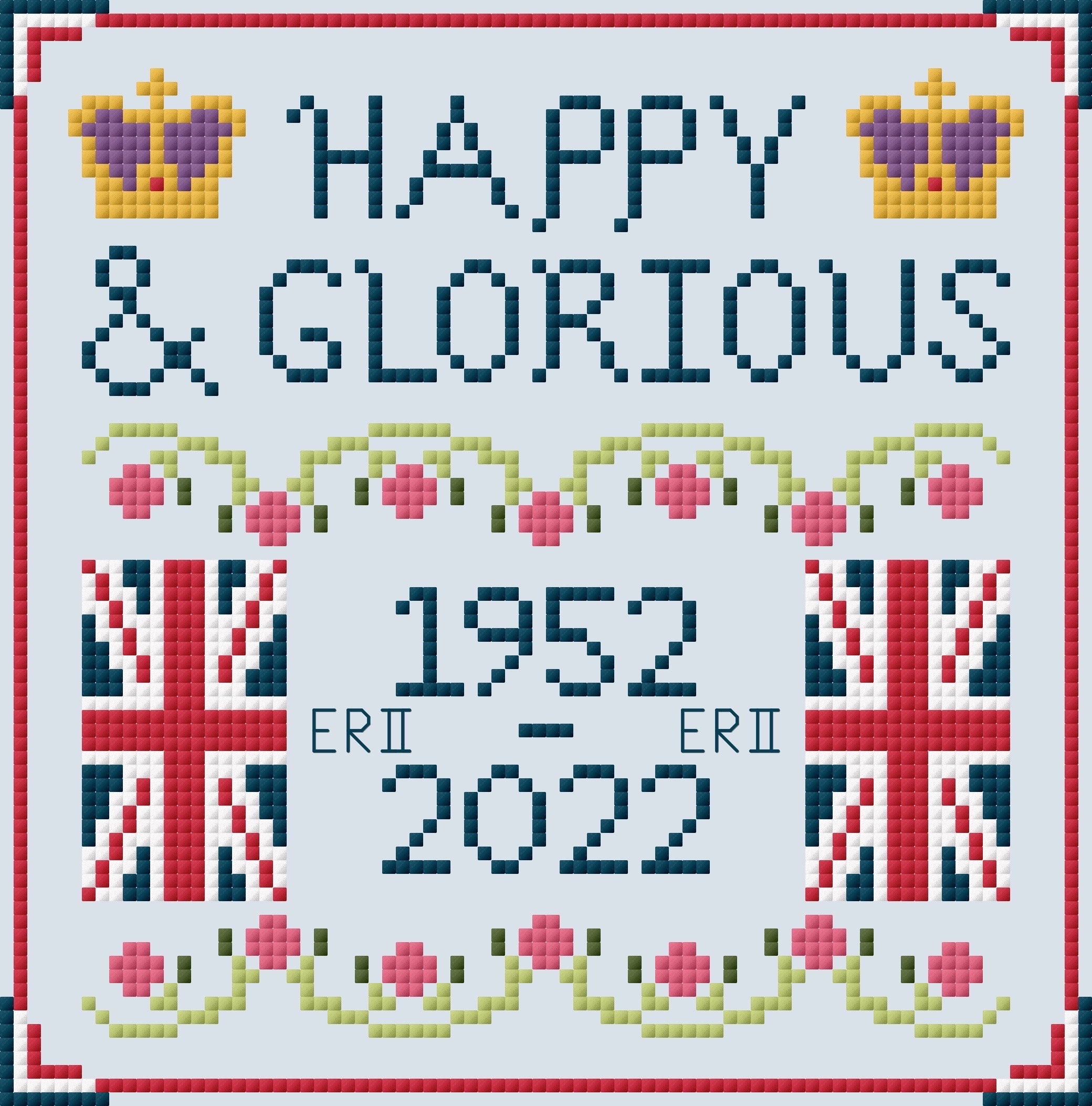 PDF Cross Stitch Pattern: Happy and Glorious Queen Elizabeth