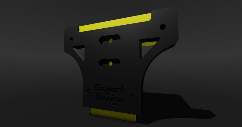 May include: Black plastic wall mount with a yellow stripe and the text "Raywork Design" printed on the front.