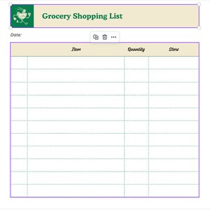 Hoja de lista de compras