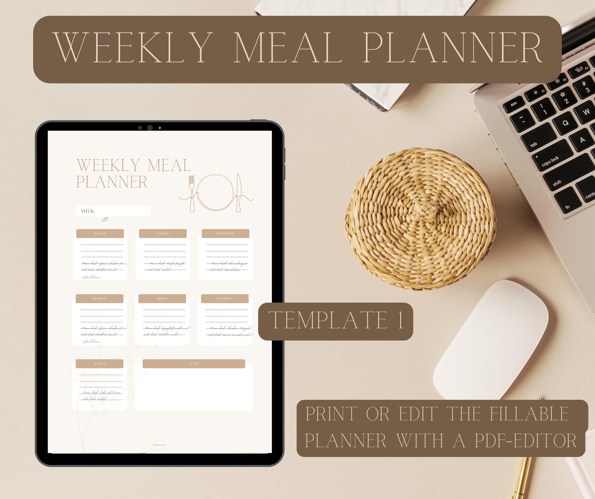 Weekly Meal Planner Template 1 | Printable Template | Digital Editable ...