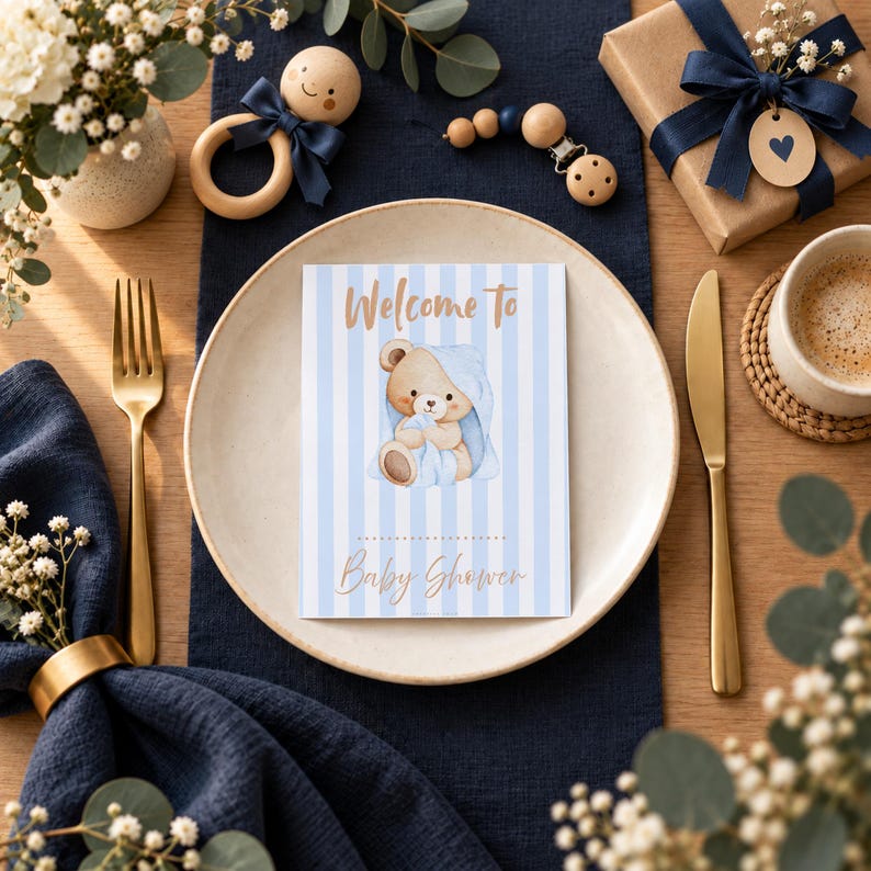 Baby Shower Games Printable Bundle, 14 Pages, Blue Teddy Bear, Bingo ...