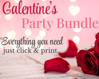 Galentines Day Party Bundle | Pink Galentines Decor, Games & Planner | Editable Canva Evite | Girls Night Printable Set