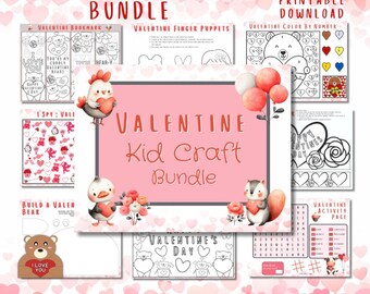 Kids Valentine Craft Bundle | 10 Printable Valentine Activities for Kids | Coloring, Crafts & Games | Instant Download