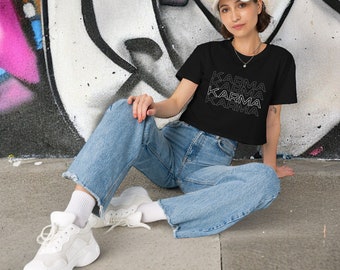 KARMA Women’s Crop Top Tee, Crop Top Shirt, Crop Tee, Design Cropped Shirt, Crop Top, Front Printing