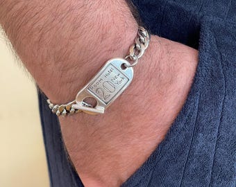 Silver Men's Bracelet, Statement Toggle Clasp Bracelet, Stainless Steel Curb Chain, Chunky Chain Bracelet, Unisex Birthday Gift For Him