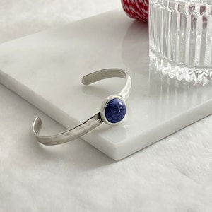 Lapis Lazuli Silver Cuff Bracelet, Blue Gemstone Jewelry, Bangle Bracelet For Women, Birthstone Gift For Her, Anniversary Gift