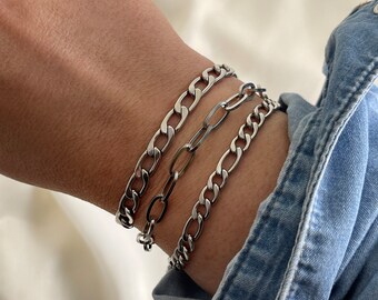 Minimalist Bracelet Chains, Silver Curb Chain, Paperclip Bracelet, Figaro Chain Bracelet, Everyday Jewelry by YouRockJls, Gift for Men Women