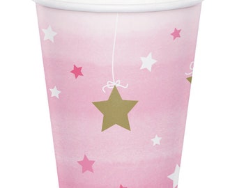 One Little Star - Girl Hot/Cold Paper Paper Cups 9 Oz., 8 ct | Little Star Birthday | Little Star Baby Shower | Party Decor | 1st Birthday