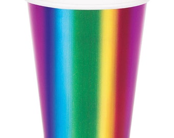 Rainbow Foil Hot/Cold Paper Cups 9 Oz., Rainbow Foil, 8 ct | Rainbow Foil Party | Rainbow Foil Birthday | Rainbow Baby Shower