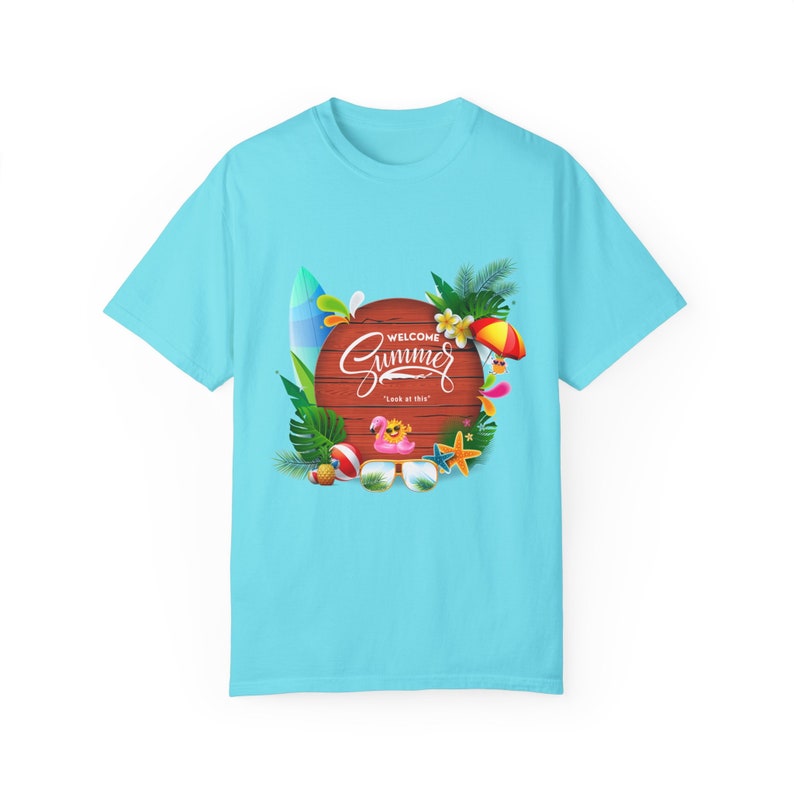 Unisex Garment-Dyed T-shirt I Summer T-Shirt Design I Summer 2024 I Cotton T Shirt I crew neck t-shirt Lagoon Blue