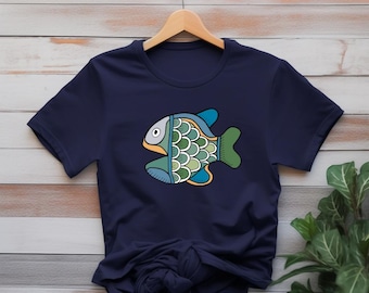 Camiseta con gráfico de peces de colores de EE. UU., camiseta estilo años setenta, camiseta de peces de colores, camiseta retro de peces, regalo para amantes del océano, camiseta con dibujo de peces, camiseta de arte popular