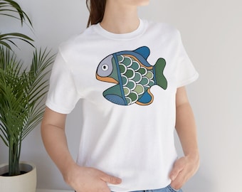 Camiseta con estampado de peces de colores, camiseta estilo años setenta, camiseta con peces de colores, camiseta retro con peces, regalo para amantes del océano, camiseta con dibujo de peces, camiseta de arte popular