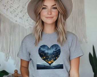 Aquarel vuurvliegjes van liefde shirt schattig Firefly T-shirt Valentine Firefly T-shirt hart Firefly Lightning Bugs shirt Bugs shirt mooie Bugs T-shirt
