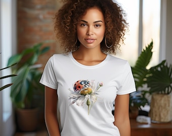 Watercolor Ladybug Shirts Colorful Snug as a Bug Shirt Ladybug Shirt Design Insect Tshirt Red Beetle Shirt With Flower Cottagecore Bug Shirt