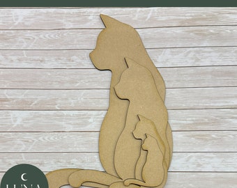 Formes de chat en MDF, ébauches d'artisanat à peindre, ébauches en bois techniques mixtes, 3 mm, découpées au laser, forme d'amant de chat en mdf pour travaux manuels, décoration de porte 4 tailles