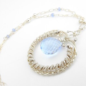 Water Droplet Necklace- Sky Blue Topaz in Hand Wrapped Sterling Silver
