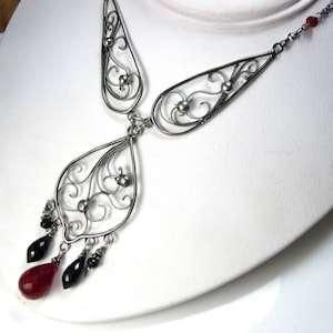 The Regal Chandelier Necklace - Black spinel, ruby corundum in sterling silver