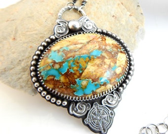 World Traveller Necklace - Nevada Boulder Turquoise in Sterling Silver