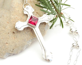 Heartbeat Necklace - Sterling Silver and Ruby Rosary