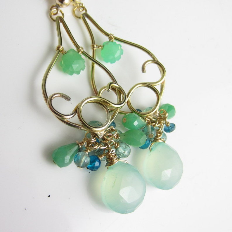 14k Gold Filled with Chrysoprase Spring Buds Earrings Chalcedony and Apatite