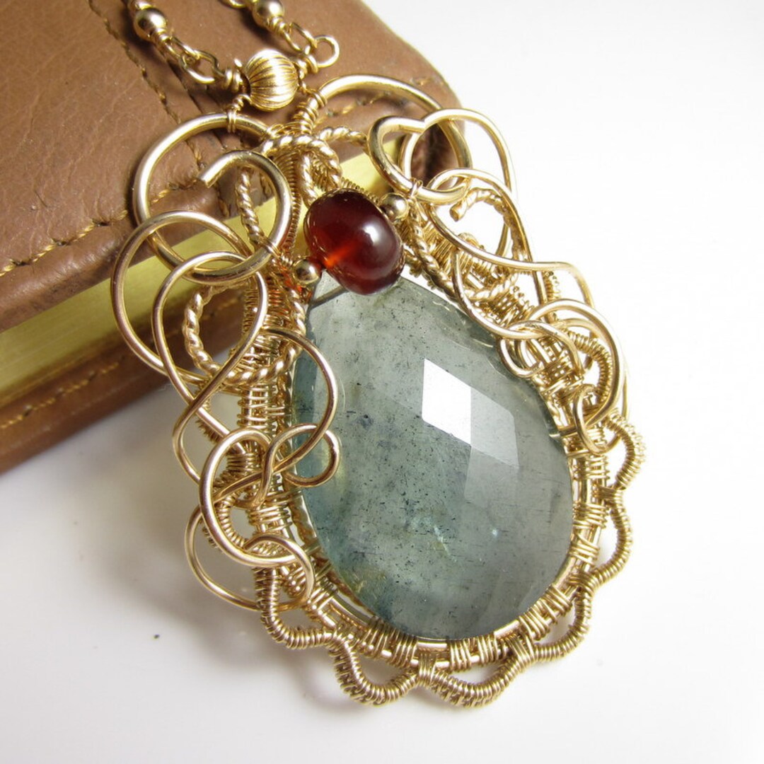 The Bayou Potion Necklace Moss Aquamarine, Cognac Quartz in 14k