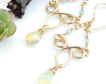 Rainbow Drop Earrings - Ethiopian opal drops in 14k goldfill chandeliers