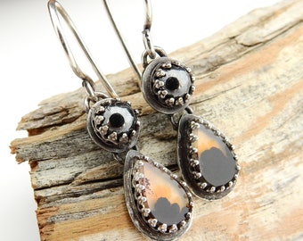 Little Drops of Earth Earrings - Dendritic Agate and Hematite in Sterling Silver