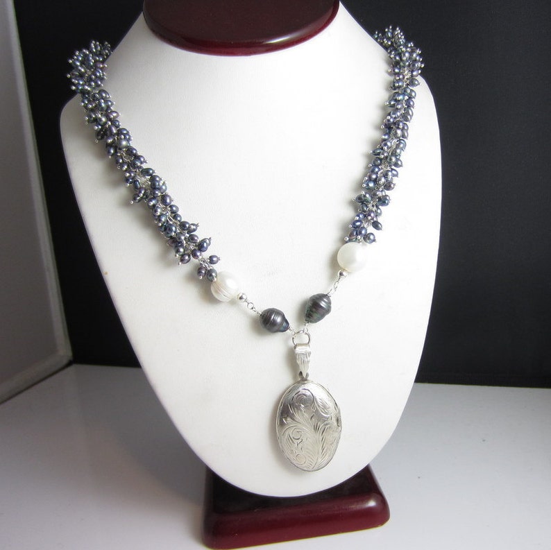 Grandmother Pearls Necklace Vintage Sterling Silver Locket | Etsy