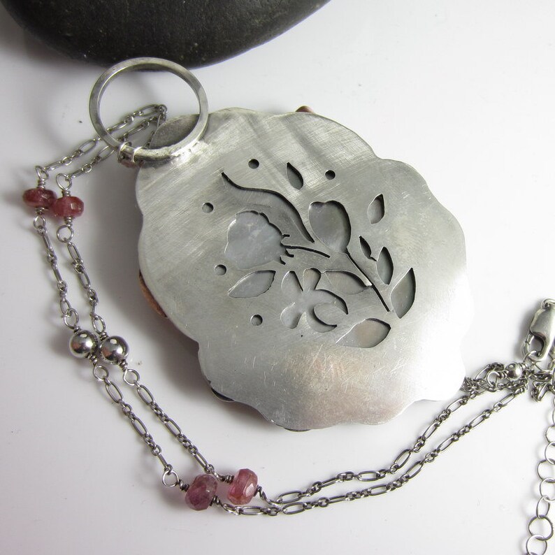 Carved Paua Shell in Sterling Silver with Tourmaline The Secret Garden Necklace