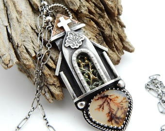 Ancestral Necklace - Gothic Mixed Metal Mausoleum with Dendritic Agate Roots