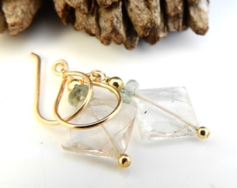 Copper Rutile Quartz and Aquamarine in 14K Goldfill Earrings