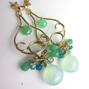 Spring Buds Earrings - 14k Gold Filled with Chrysoprase, Chalcedony and Apatite