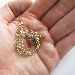 Carved Watermelon Tourmaline and 14k Gold Fill Wire Necklace image 6