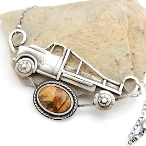 Take a Ride Necklace - Picture Jasper with a Sterling Silver Truck