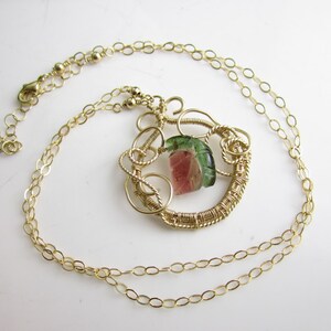 Carved Watermelon Tourmaline and 14k Gold Fill Wire Necklace image 4